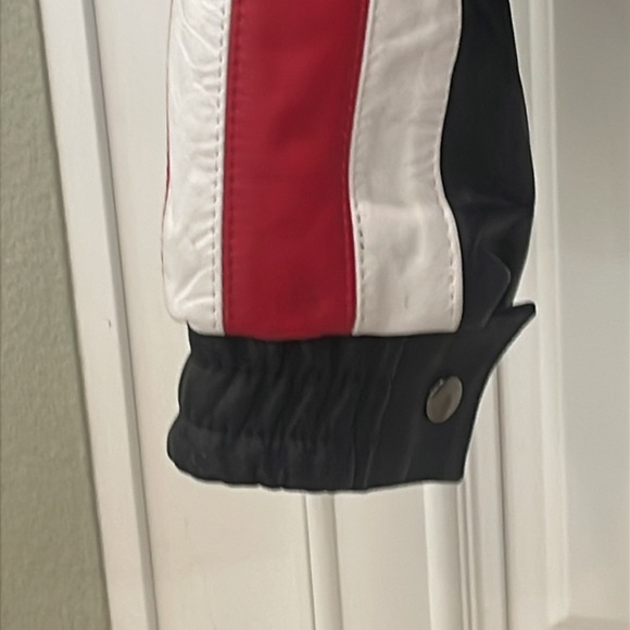 Vintage USA American Flag Black Leather Bomber Jacket Biker Motorcycle size M - Picture 6 of 17